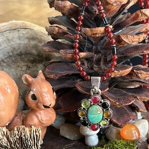 925 Sterling multi gemstones on a luscious garnet onyx necklace